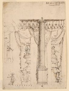 Vázlat három oldalszárnyhoz Proscenium keret egy részével alkotó: Unknown artist