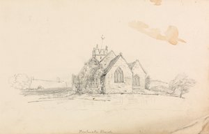 Vázlat egy kis vidéki templomról; egy hajó vázlata alkotó: Unknown artist