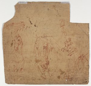 Vázlatok lovakról és lovasokról (recto) alkotó: Unknown artist