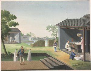 Ruhák fonása, tealevelek előkészítése, selyem előkészítése alkotó: Unknown artist