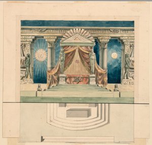 Színpadterv, oltár az egyiptomi templomban alkotó: Unknown artist