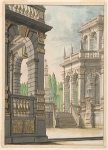 Színpadterv: Villa obeliszk és albáni karokkal alkotó: Unknown artist