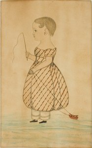 Álló lány profilban balra ostorral és játékszánnal alkotó: Unknown artist