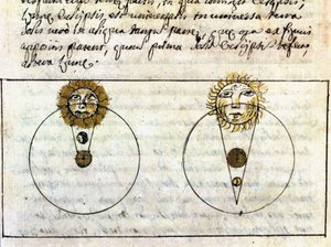 Tanulmány a hold- és napfogyatkozás jelenségeiről - 1705-ös csillagászati kézirat. alkotó: Unknown artist