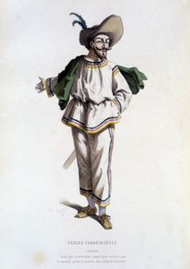 Tabarin, „a Farces Tabariniques karaktere” (Tabarin, 1622), Edouard Fournier „A 16. és 17. századi francia színházban, Moliere előtt”. alkotó: Unknown artist