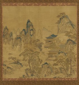 Gobelin: táj - hegyek közti palota alkotó: Unknown artist