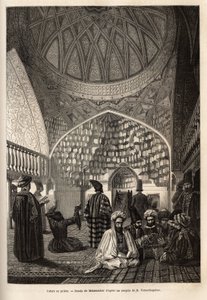 Tatárok imában, a Schusha mecsetben (Kaukázusi, Oroszország). Basile Vereschaguine 1864-1865-ben a Kaukázus tartományaiban tett utazást illusztráló metszet, megjelent a „le tour du monde”-ban, D