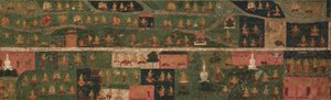 Templomi zászló zarándokhelyekkel és a Svayambhu-purana jeleneteivel (Az ősi Buddha ősi szövege) alkotó: Unknown artist
