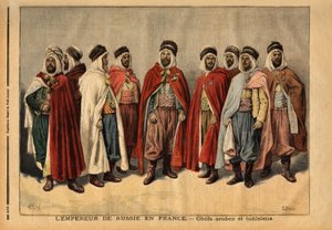 A II. Miklós cár díszőrségével megbízott arab és tunéziai főnökök Franciaországba látogatnak. (Si Hamza, az uledsi sidi sejkek feje; Si Mohammed ben Gana, a zibanok agha; Si Ferhat Mouly, a Beni Maaida caid; Si Lakdan, a Larbaa agha alkotó: Unknown artist