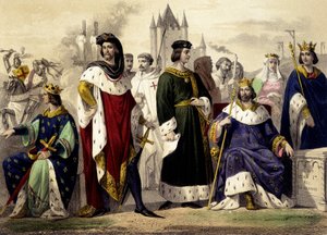 A Capetians 1270-től 1322-ig. III. Hardi Fülöp, IV. Bél Fülöp, X. Lajos Hutin, V. Hosszú Fülöp, IV. Bél Károly. századi metszet. alkotó: Unknown artist