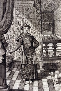 A kínai császár és a tatárok legfelsőbb uralkodója – Kangxi kínai császár (1652-1722) Qing-dinasztia, Athanasius Kircher (1601-1680) metszete a „” China Monumentis, qua sacris qua profanis””” 1667-ben – (165 K2angxi kínai császár) -1722) Qing-dinasztia, alkotó: Unknown artist