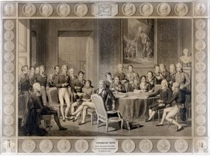 A bécsi kongresszus. A bécsi kongresszus 1815-ben. I. Sándor cár; H.R.Stewart, Castlereagh; I. Ferenc, Ausztria császára; III. Frigyes Vilmos porosz király; Karl August, Hardenbergh hercege; Wilhelm von Humboldt (William of Humboldt alkotó: Unknown artist