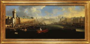 A Louvre Grande Galerie-ja, a Porte Neuve-vel, a Pont-Neuf-fel, a Cité-vel, az épülő Collège des Quatres-Nations-zal és a Quai Malaquais-val, 1665 körül, 1665 és 1670 között (olaj, vászon) alkotó: Unknown artist