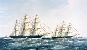 Az 1866-os Great Clipper Ship Race az „Ariel” és a „Taeping” között, amely Kínából Londonba hozta az új teatermést (színes litho) alkotó: Unknown artist