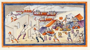 A görögök bástyát kezdtek ásni, hogy megvédjék laktanyáikat és hajóikat. Az Iliász. dal VII. Metszet a 18. század végéről. alkotó: Unknown artist