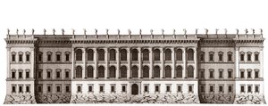 A párizsi Louvre, Gian Lorenzo Bernini projektje: a Tuileries felőli főhomlokzat kiemelése - Jacques-Francois Blondel "" Architecture francoise"-ból - Cote jardin de Tuileries főhomlokzatának megemelése - Bernin projektje - Je metszet alkotó: Unknown artist