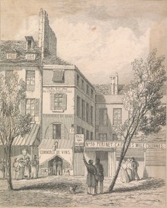Jeschi rezidenciája a Boulevard du Temple-ben, a helyszínen készült rajz alapján. A redőnnyel letakart ablak az, ahonnan a halálos motor [Dissil?]; 2. oldal (2. kötet) alkotó: Unknown artist