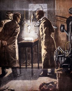 A Röntgen (Rontgen) vagy röntgensugarak. 1895-ben fedezték fel. A kísérletet bemutató illusztráció. alkotó: Unknown artist