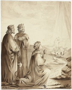 A három bölcs a betlehemi csillagra mutatva alkotó: Unknown artist