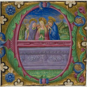 A Három Mária a sírnál egy kóruskönyvből származó históriás "E" kezdetű kóruskönyvben alkotó: Unknown artist