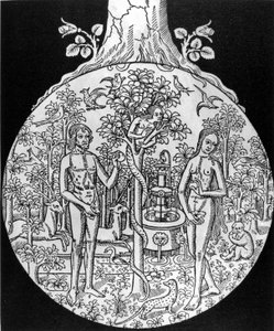 A tudomány fája (Ádám és Éva a Paradicsomban) - metszet, deb. 16. század, Jean Adhemar „” L