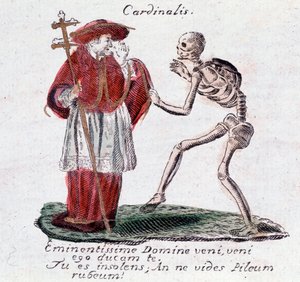 A halál tánca, a bíboros és a csontváz (Nyomtatás) alkotó: Unknown artist