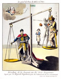 Milord Pit orrának lába - Az úgynevezett három császár napjának eredménye - Napóleon őfelsége nyerte meg koronázásának 1. évfordulóján. Karikatúra I. Napóleonról és a 3. koalícióról (Nagy-Britanniát William Pi képviseli alkotó: Unknown artist