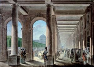 A Palais Royal galériái és kertjei. A 18. századi litográfia. Paris, B.N. alkotó: Unknown artist
