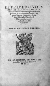 Jeles férfiak élete. Plutarch di Cheronee „Párhuzamos életek”-nek is nevezett könyvének homlokzata. Argentin kiadás alkotó: Unknown artist