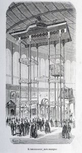 Edoux mérnök mechanikus liftje az 1867-es világkiállításon - grav. alkotó: Unknown artist