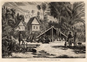 Kerámiagyártás Saniabouryban (Laosz). Metszet az indokínai felfedezőút illusztrálására, Francis Garnier, de Vaissseau hadnagy 1866-1868-ban, megjelent a „Le tour du monde”” 1870-1871-ben, szerkesztette Edouard Charton, Hac kiadás alkotó: Unknown artist