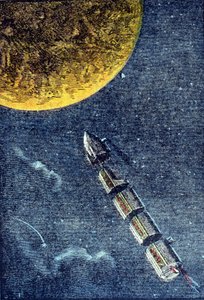 A rakéta a Holdra érkezve indult az űrbe - grav. Jules Verne „From the Earth to the Moon” című művében alkotó: Unknown artist