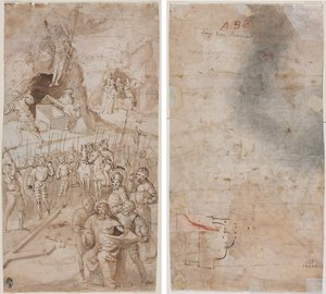 Három jelenet Krisztus szenvedéséből (recto) Építészeti vázlat (verso) alkotó: Unknown artist