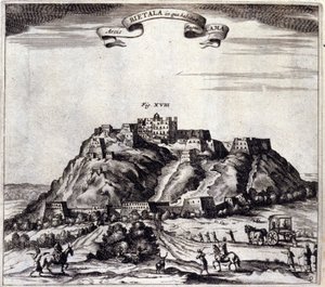 Tibet. Kilátás a Pothala-ra, a palotára vagy a Dalai Lámára Lhászában. Athanasius Kircher (1601-1680), jezsuita, orientalista és német tudós „De China Monumenta” című műve, Amszterdam 1667. alkotó: Unknown artist