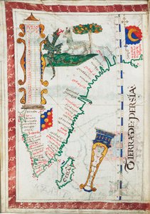 Tierra de Persia", méretarány: kb. 1:13 500 000, további helyek Dél-Indiában és Srí Lankán, 1550-60 körül (pergamen). alkotó: Unknown artist