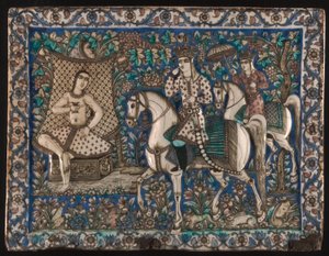 Khusrau Happening upon Shirin fürdését ábrázoló csempe alkotó: Unknown artist