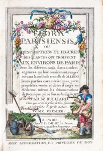 Az 1. kötet címlapja, Flora Parisiensis vagy A Párizs környékén élő növények leírása és ábrái alkotó: Unknown artist