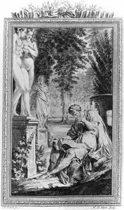 Titus Lucretius Carus (Lucrece) római filozófus és költő a "De Rerum Natura" című művében, 18. századi metszet. alkotó: Unknown artist