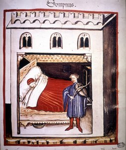 A 14. századi „Tacuinum sanitatis” orvostudományi traktátus: alvás. alkotó: Unknown artist