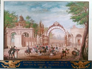 Agustin Iturbide (1783-1824), a Független Mexikó első császárának diadalmas bejárata Mexikóvárosban 1821.09.07 (A szabad Mexikó első császárának, Agustin Iturbide diadalmenete Mexikóvárosban, szeptember 7. alkotó: Unknown artist