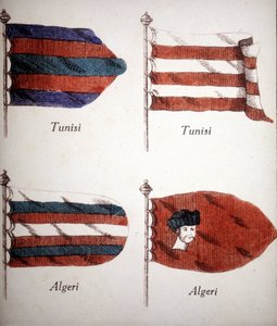 Tunéziai és algériai zászlók a 18. század végéről. alkotó: Unknown artist