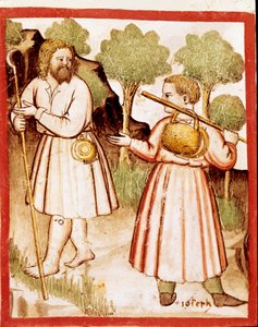 Két miniatűr pásztor a 212-es kódexből (vagy padovano-kódexből vagy Páduai Bibliából) 1390-1400 Rovigo, Accademia dei Concordi alkotó: Unknown artist