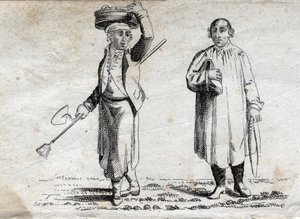 Két parasztember, 18. század végi metszet, magángyűjtemény. alkotó: Unknown artist