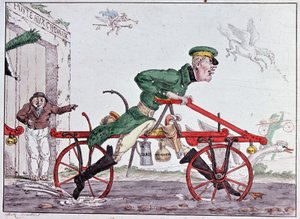 Velocipedes draisiennes - karikatúra Drais báróról alkotó: Unknown artist