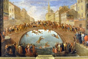 Velence, a híd játéka. Névtelen festmény. 18. század. Private Coll. alkotó: Unknown artist