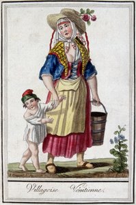 Velencei falu fiával. 18. századi metszet. alkotó: Unknown artist