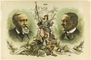 Győzelem portréi Benjamin Harrisonról és Levi P. Mortonról, a bírótól alkotó: Unknown artist