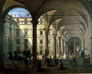 A milánói Arcivescovado udvar látképe (festmény, 1850 körül) alkotó: Unknown artist