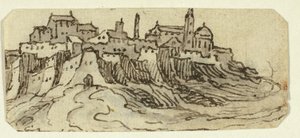Kilátás a Hill Town-ra a katedrálissal alkotó: Unknown artist