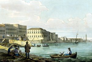 Kilátás Santa Lucia, Nápoly. Akvarell 1850 körül. alkotó: Unknown artist